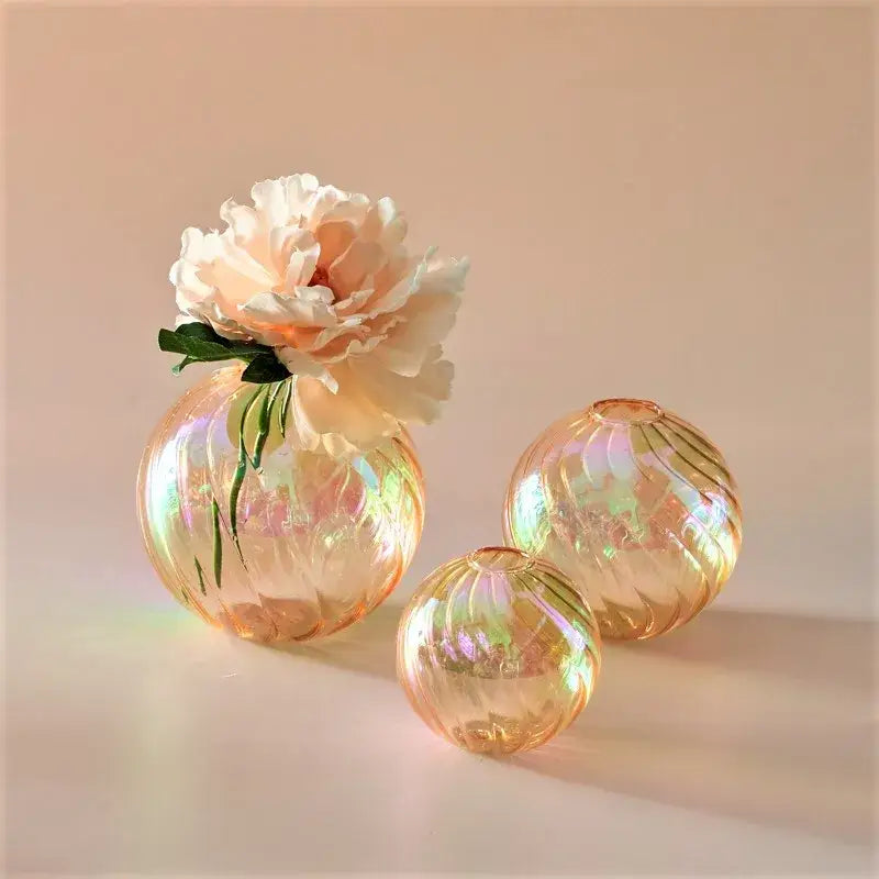 Peach Ribbed Glass Vase