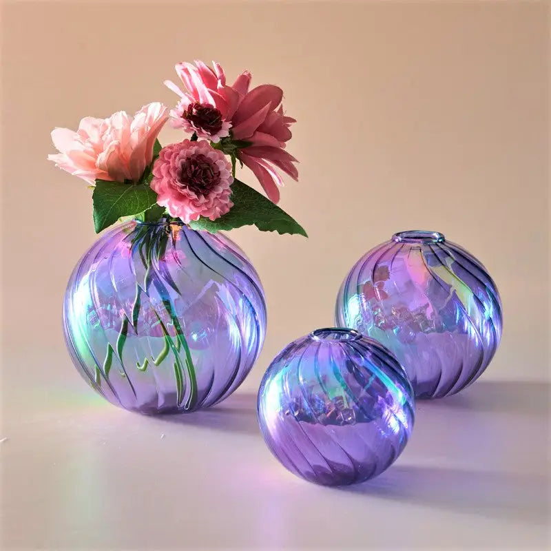 Peach Ribbed Glass Vase