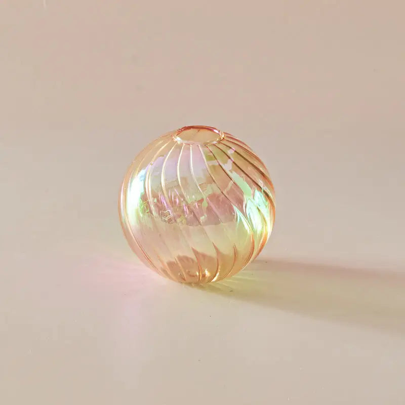 Peach Ribbed Glass Vase