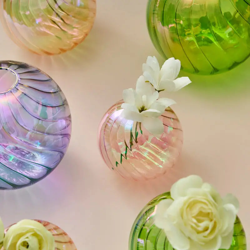 Peach Ribbed Glass Vase