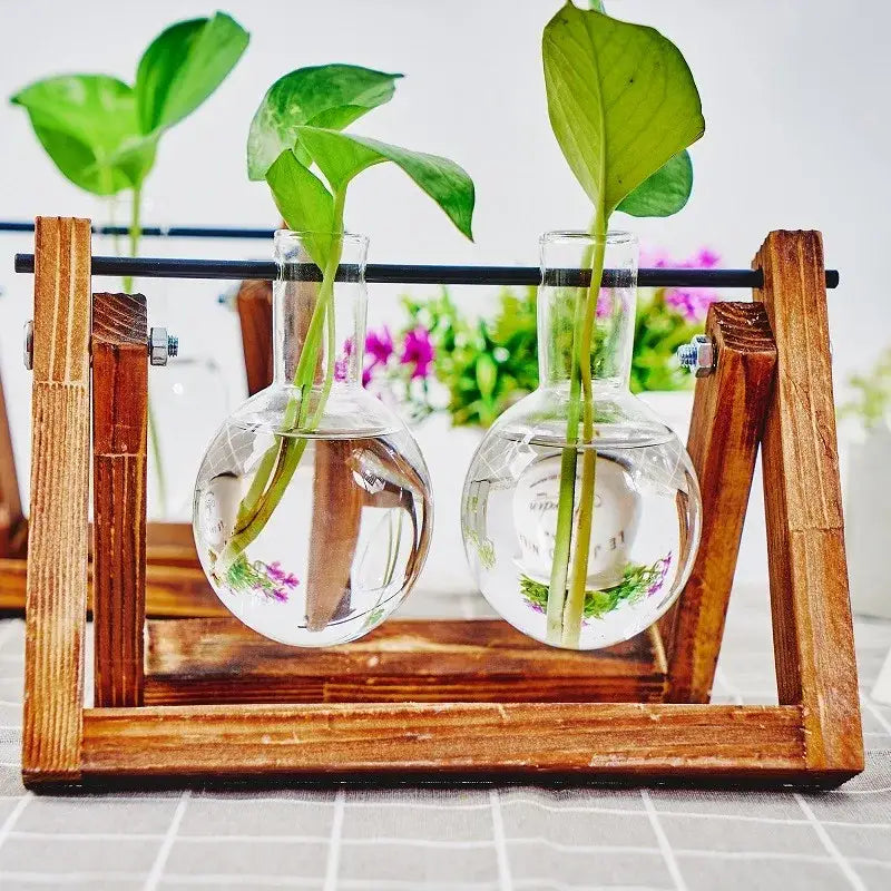 Wood Glass Propagation Vase