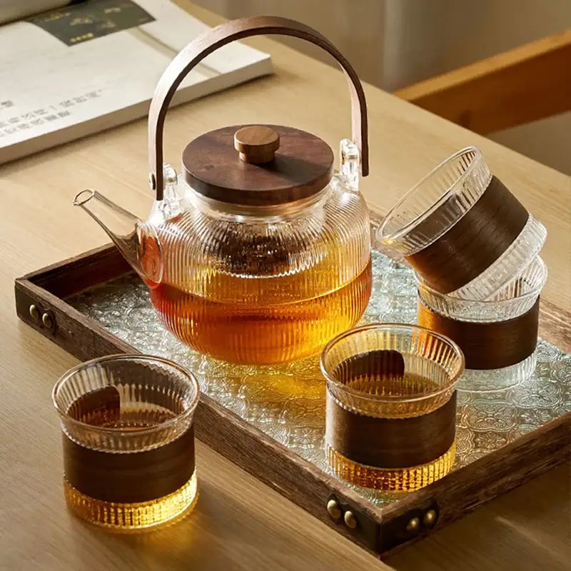Glass Wooden Handle Teapot