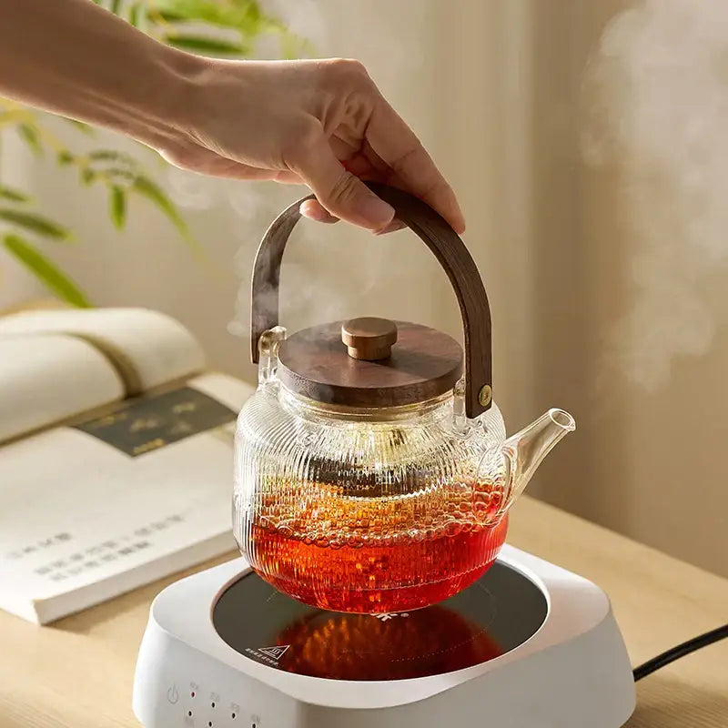 Glass Wooden Handle Teapot