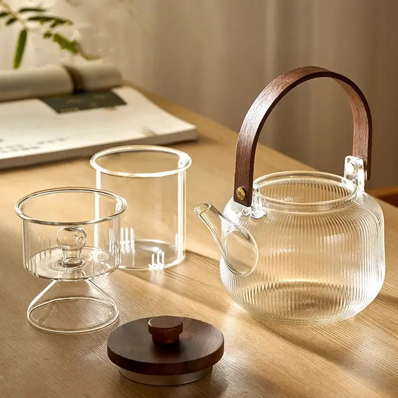 Glass Wooden Handle Teapot