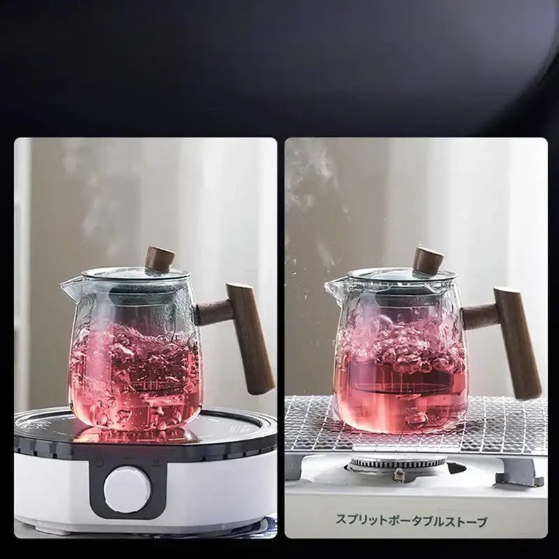 Glass Teapot Wooden Handle
