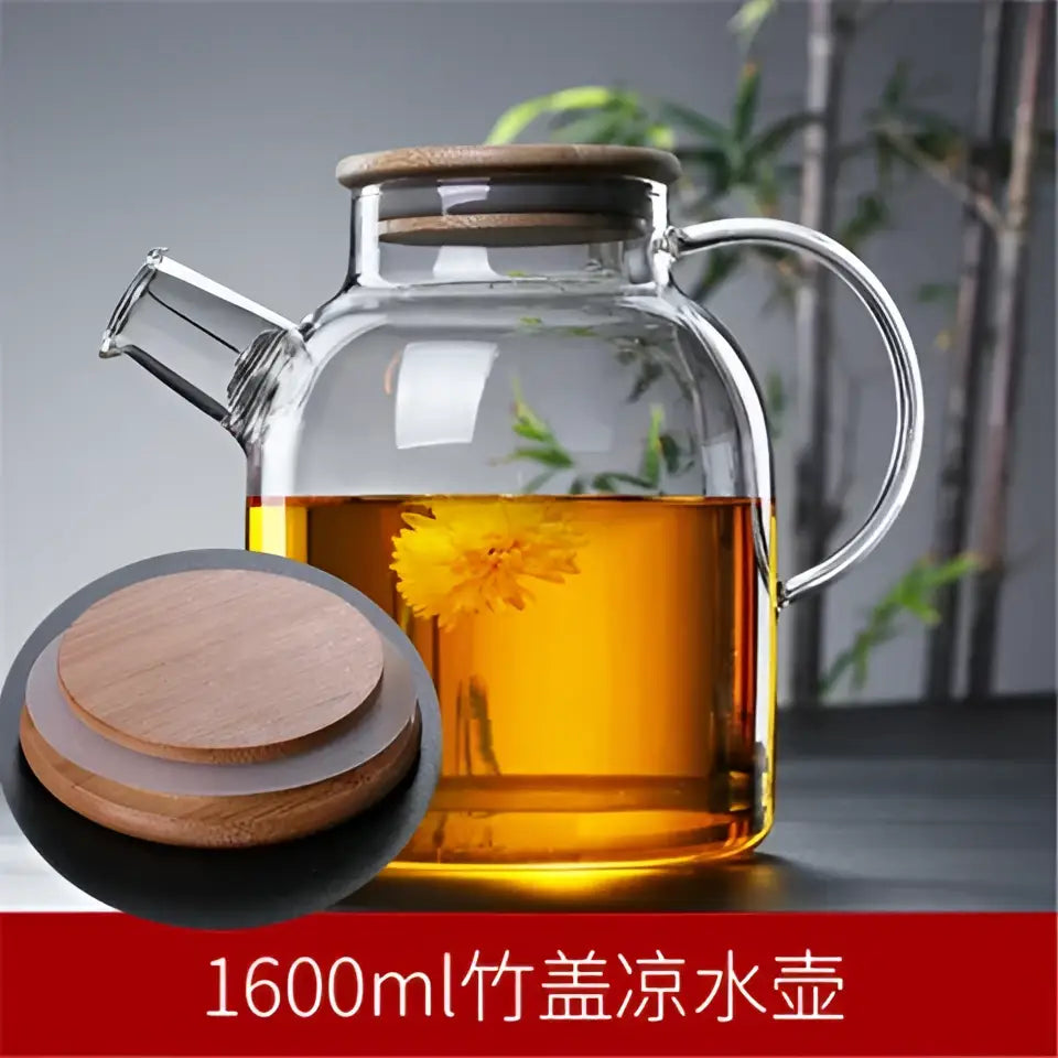 Glass Wood Lid Teapot