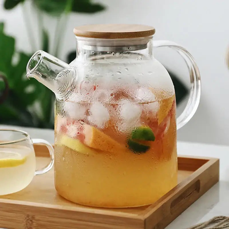 Glass Wood Lid Teapot