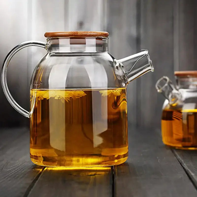 Glass Wood Lid Teapot