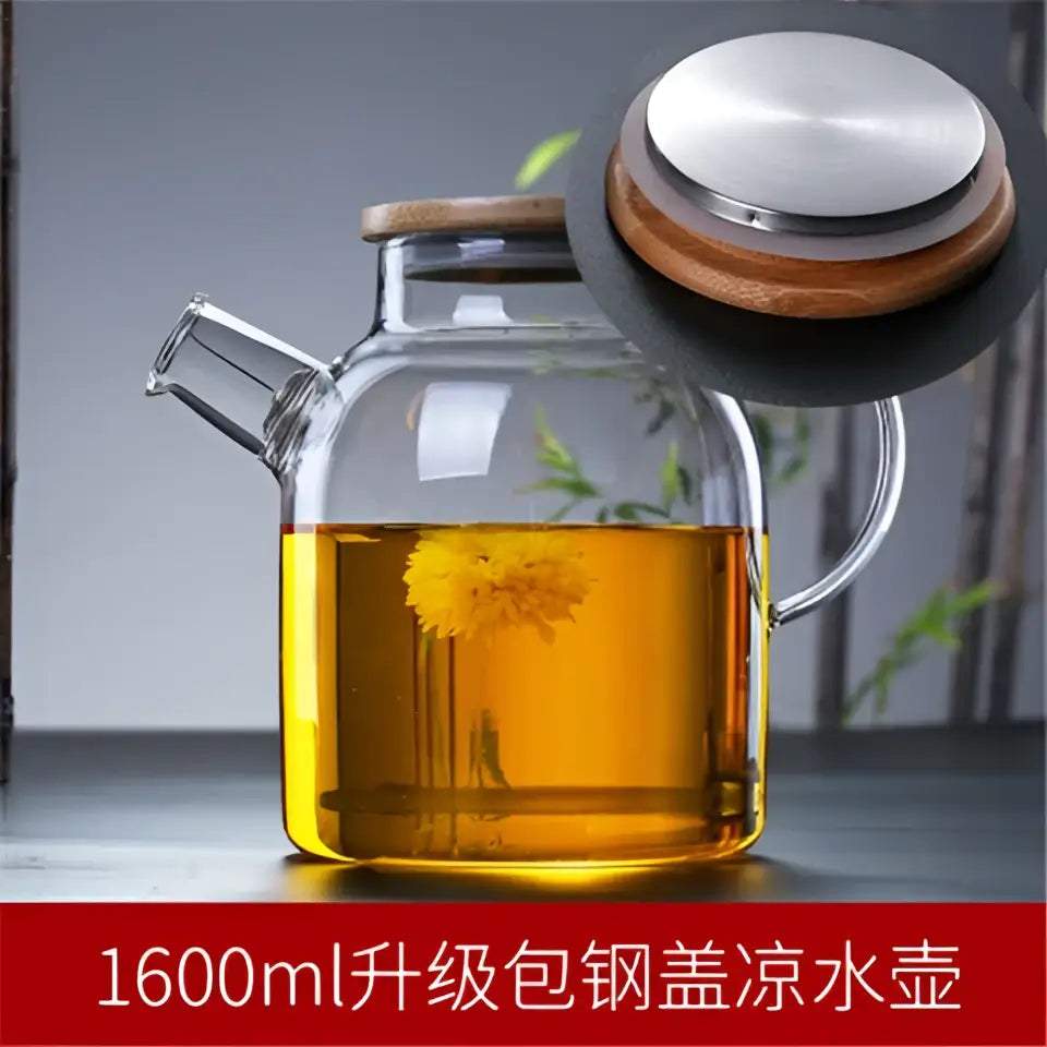 Glass Wood Lid Teapot