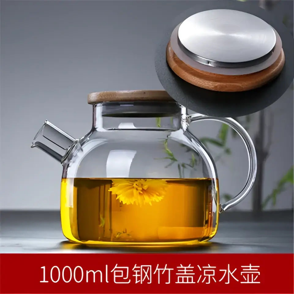 Glass Wood Lid Teapot
