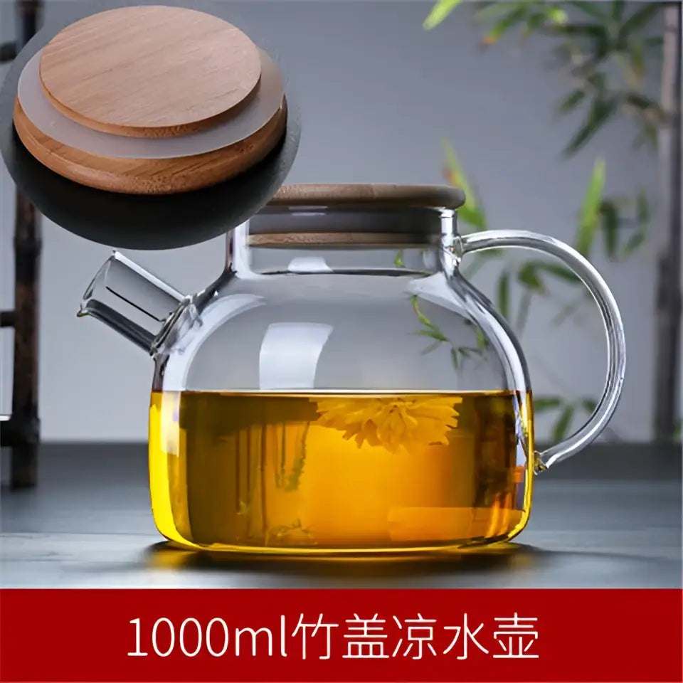 Glass Wood Lid Teapot