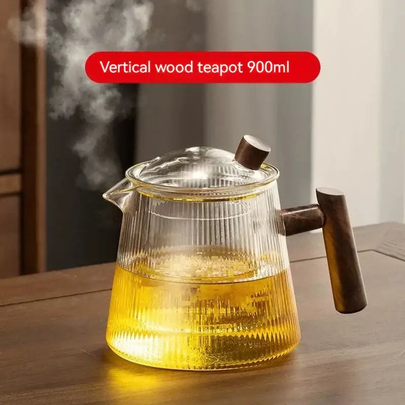 Glass Wood Handle 900ml Borosilicate Teapot