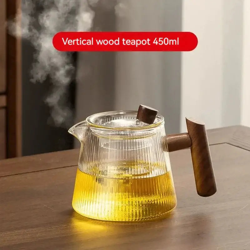 Glass Wood Handle 900ml Borosilicate Teapot