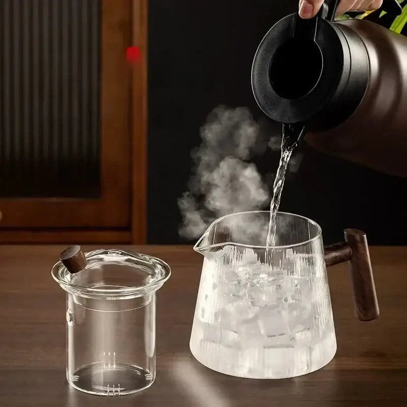 Glass Wood Handle 900ml Borosilicate Teapot