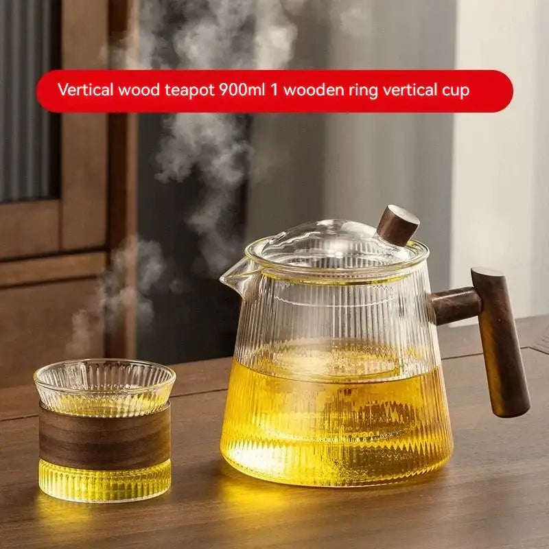 Glass Wood Handle 900ml Borosilicate Teapot