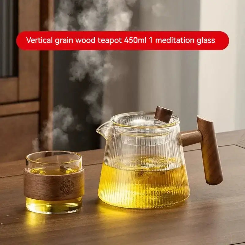 Glass Wood Handle 900ml Borosilicate Teapot