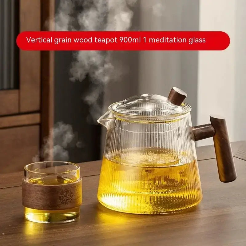 Glass Wood Handle 900ml Borosilicate Teapot