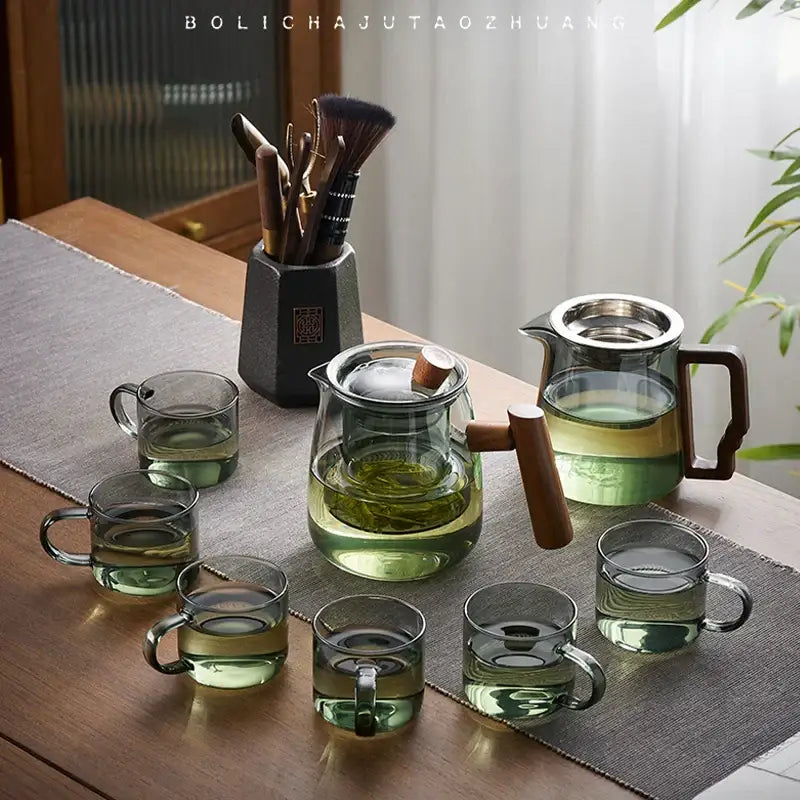 Glass Brown Handle Teapot