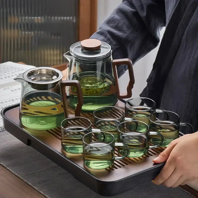 Glass Brown Handle Teapot
