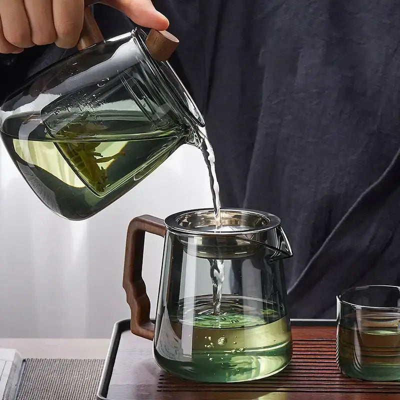 Glass Brown Handle Teapot