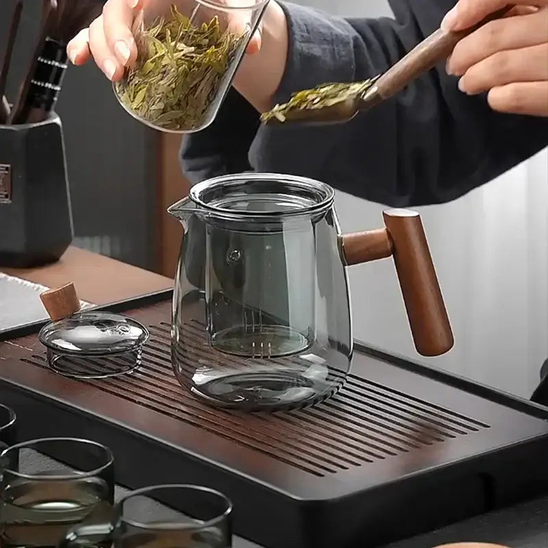 Glass Brown Handle Teapot
