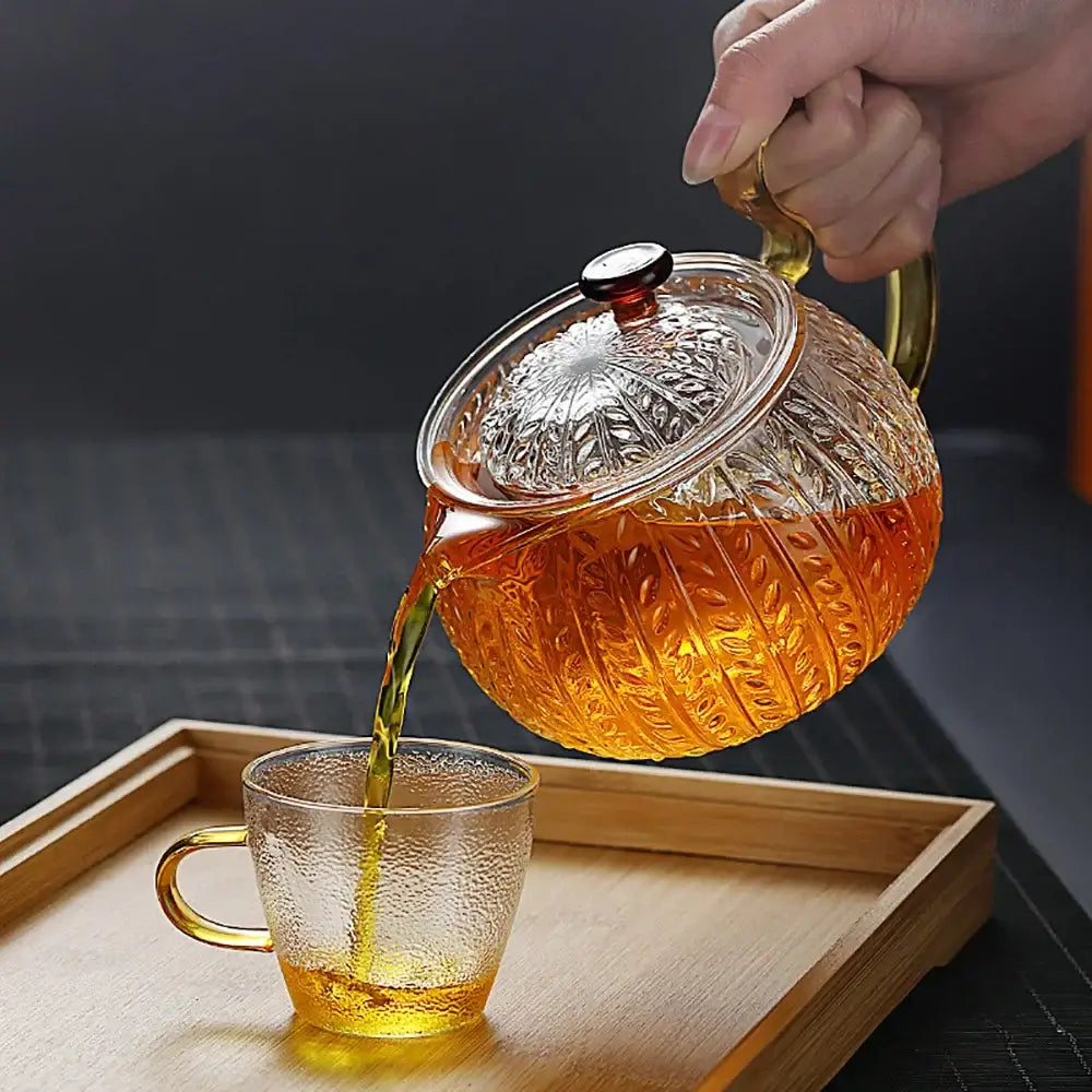 Glass Gold Handle Teapot