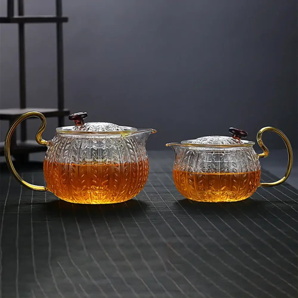 Glass Gold Handle Teapot