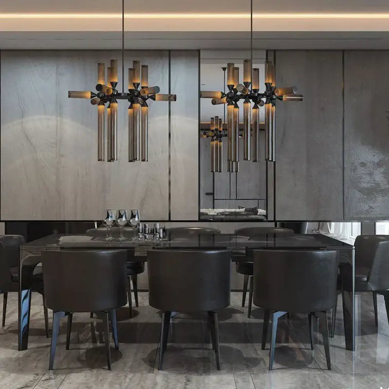 Black Glass Tube Chandelier