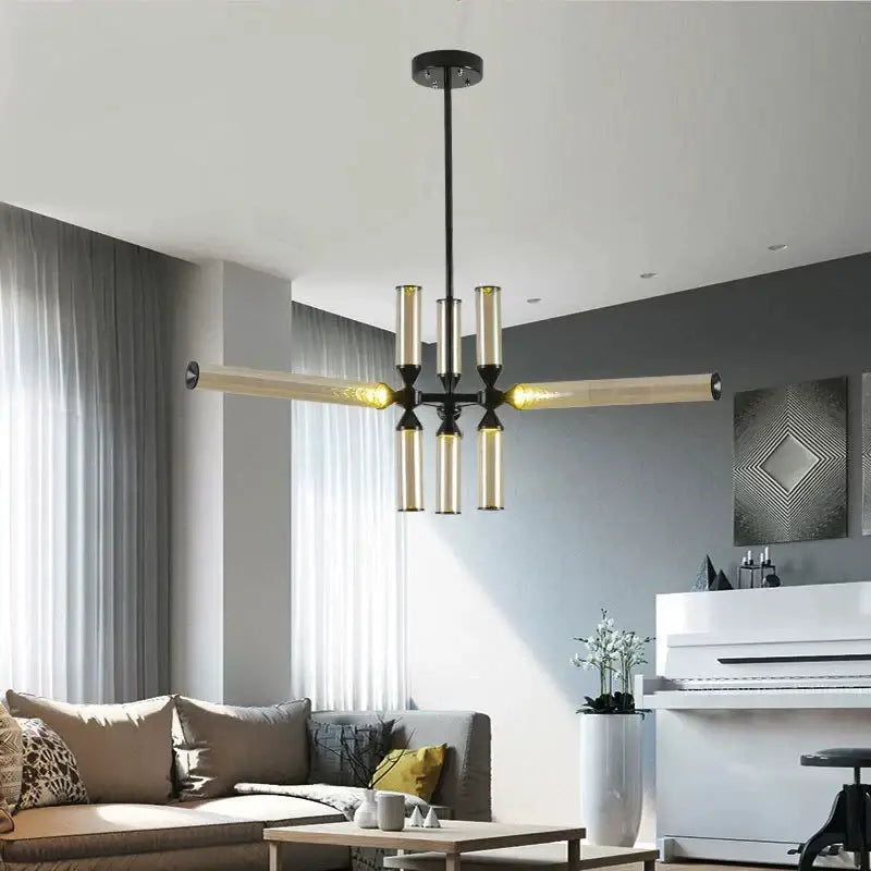Black Glass Tube Chandelier