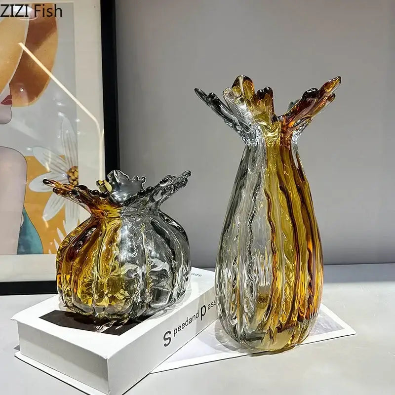 Amber Gold Glass Vase Set