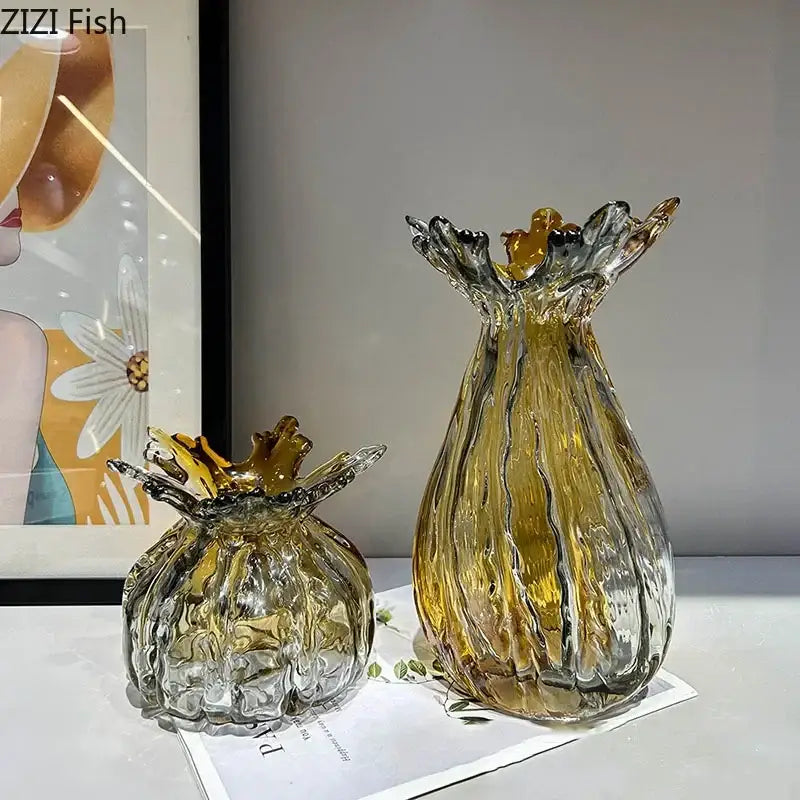 Amber Gold Glass Vase Set