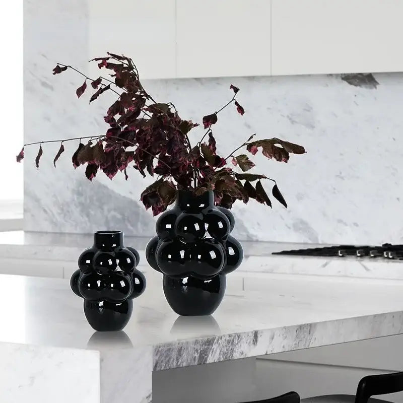 Black Geometric Glossy Tabletop Vase