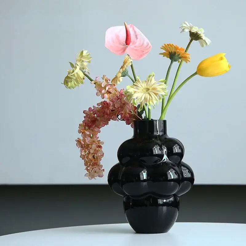 Black Geometric Glossy Tabletop Vase