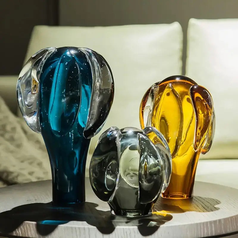 Blue Amber Cactus Glass Vase