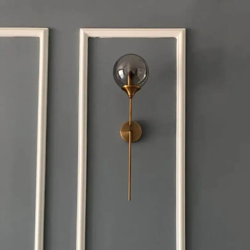 Brass Smoked Glass Bedroom Wall Lamp
