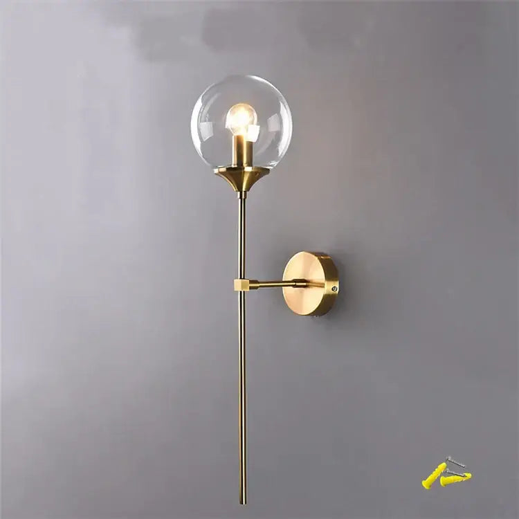 Brass Smoked Glass Bedroom Wall Lamp