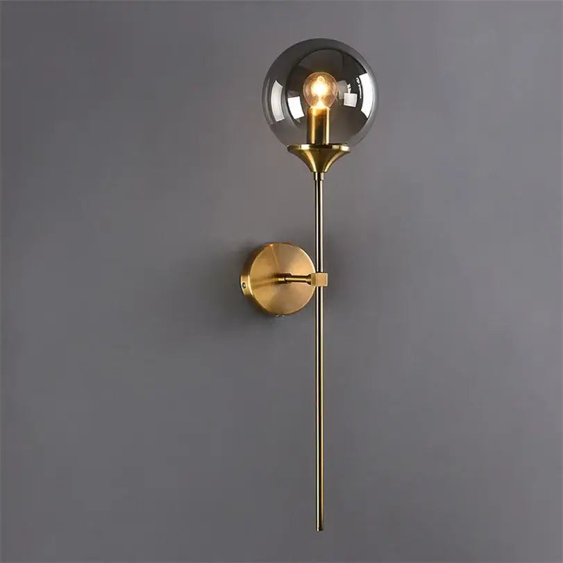 Brass Smoked Glass Bedroom Wall Lamp