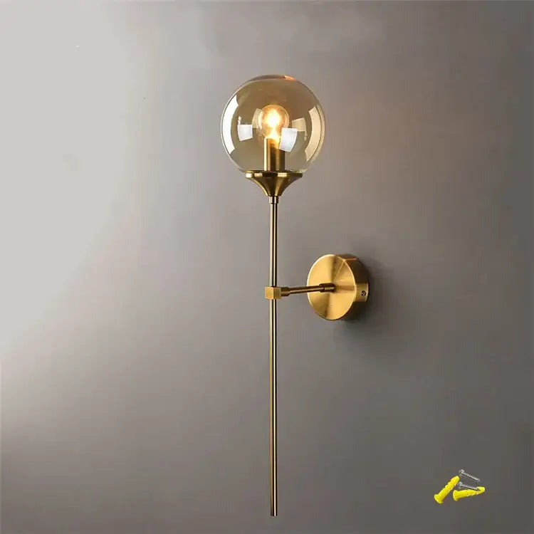 Brass Smoked Glass Bedroom Wall Lamp