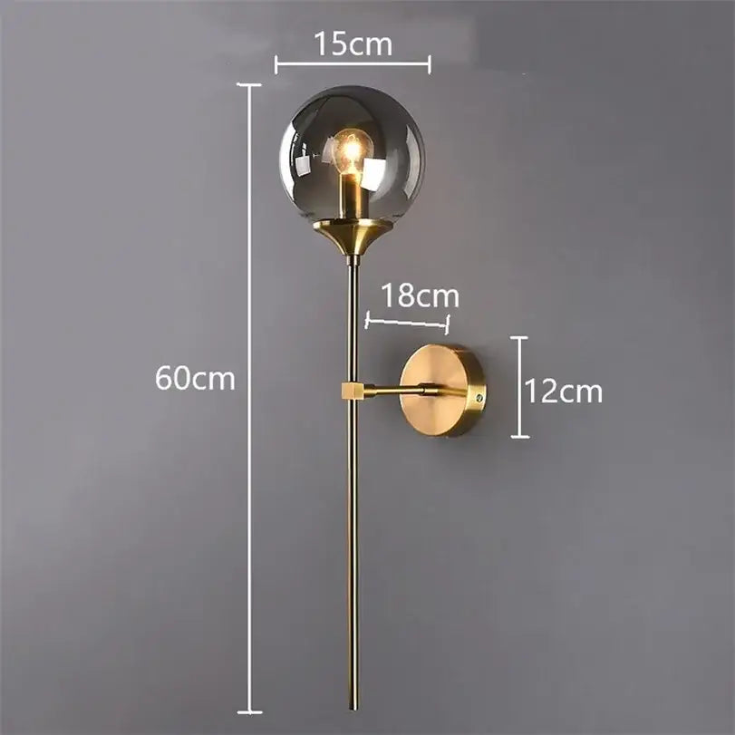 Brass Smoked Glass Bedroom Wall Lamp