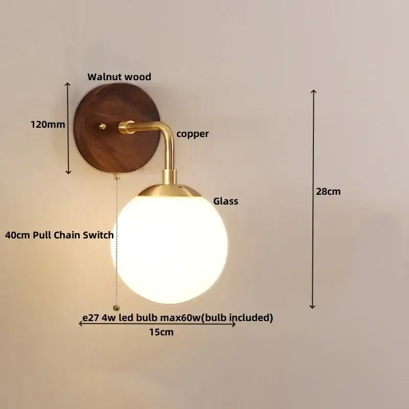 Walnut Brass Wall Fixture