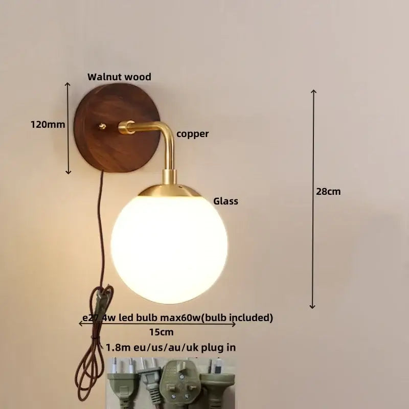 Walnut Brass Wall Fixture
