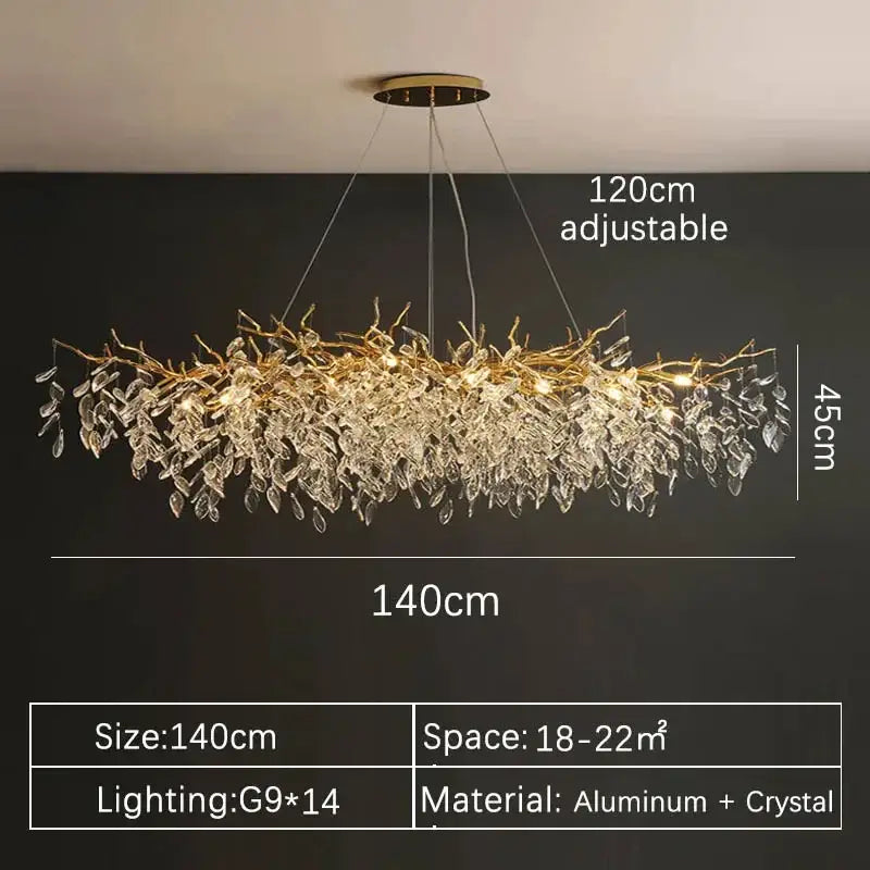 Gold Crystal LED Chandelier Adjustable Height
