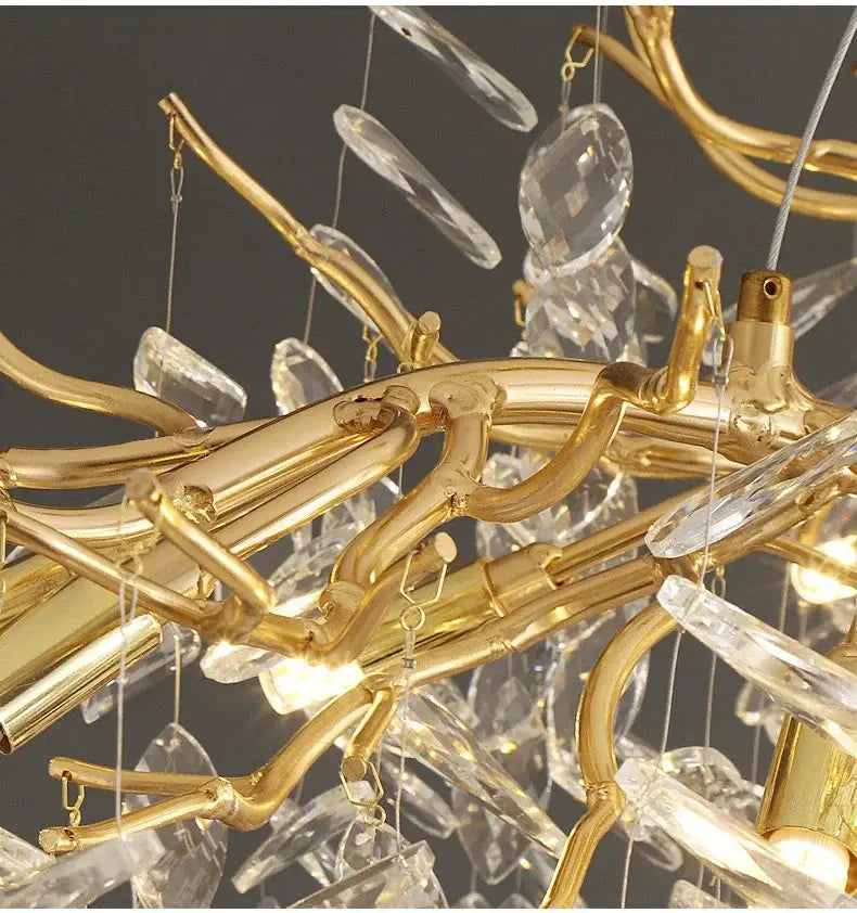 Gold Crystal LED Chandelier Adjustable Height