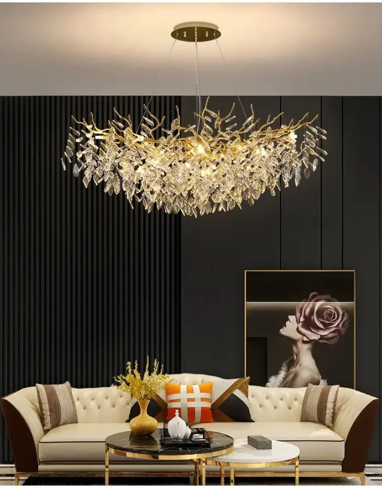 Gold Crystal LED Chandelier Adjustable Height