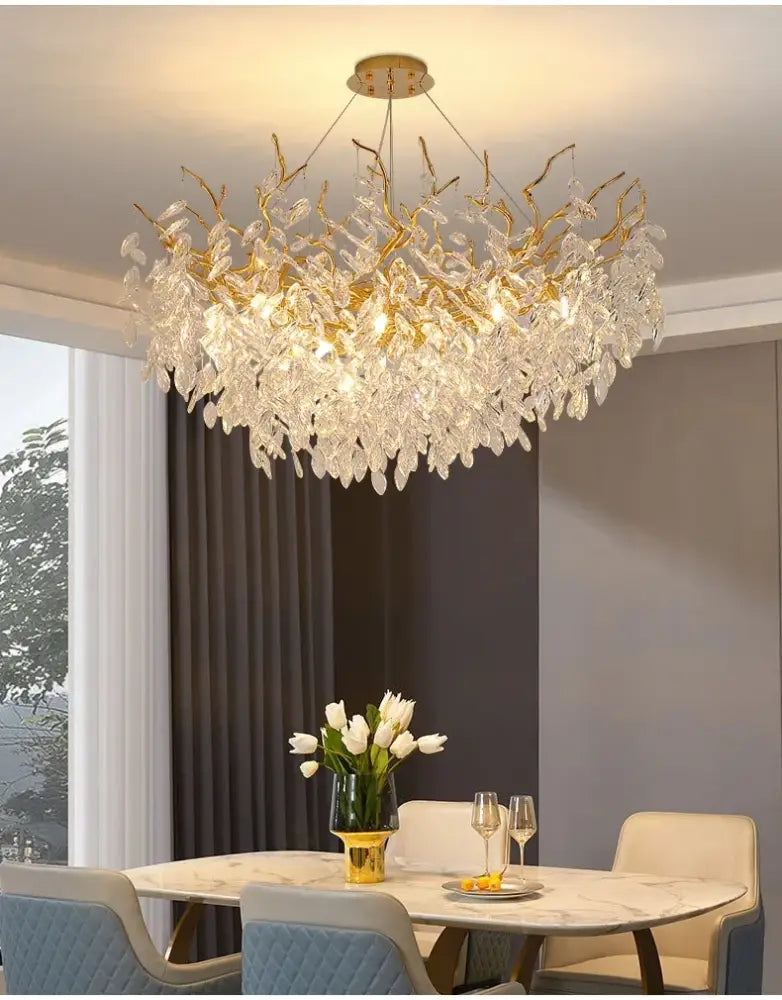 Gold Crystal LED Chandelier Adjustable Height