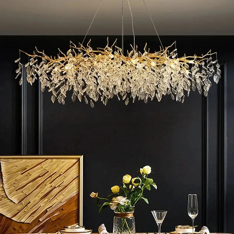 Gold Crystal LED Chandelier Adjustable Height