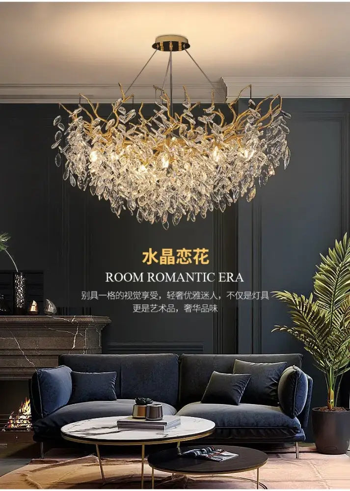 Gold Crystal LED Chandelier Adjustable Height