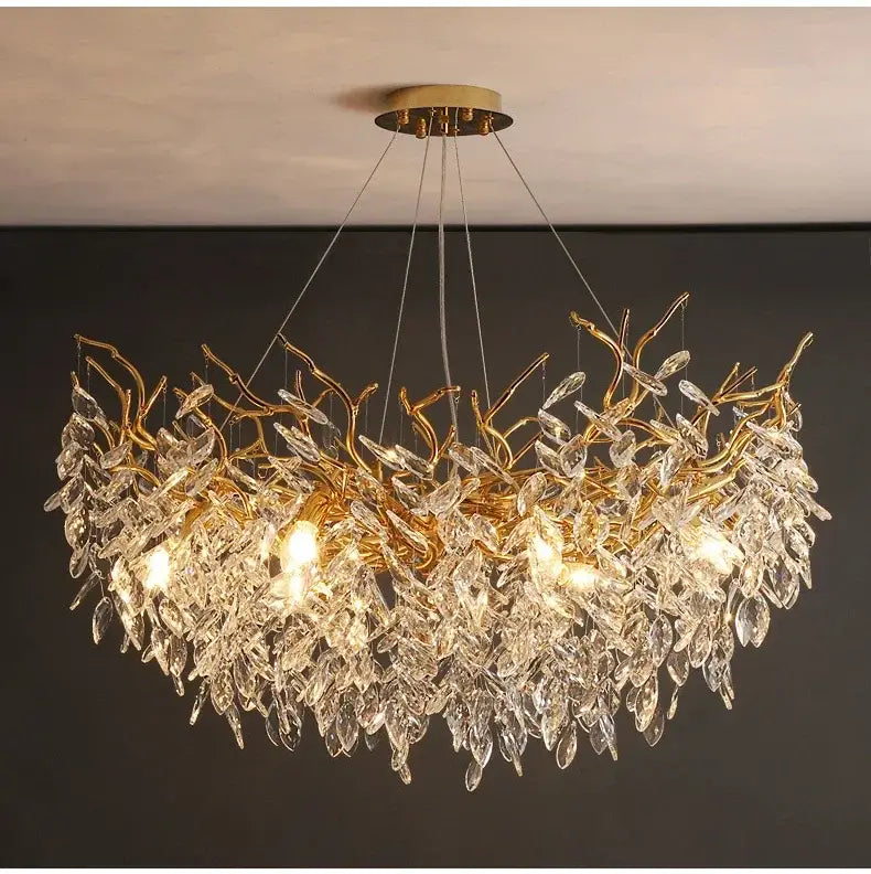 Gold Crystal LED Chandelier Adjustable Height