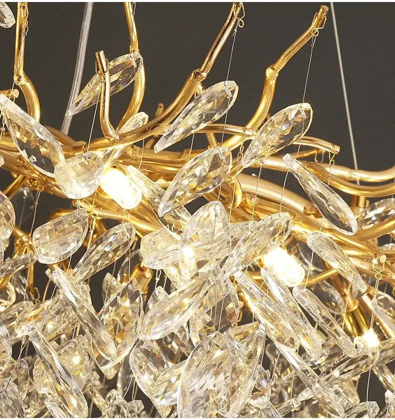 Gold Crystal LED Chandelier Adjustable Height