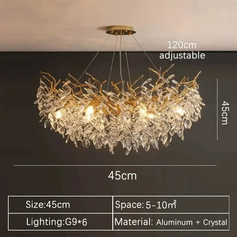 Gold Crystal LED Chandelier Adjustable Height